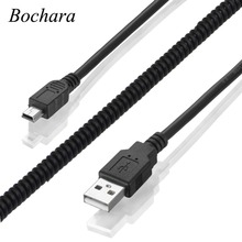 Bochara-Cable de datos USB 2,0 tipo A macho A Mini 5 pines macho, conector en espiral elástico, blindado 2024 - compra barato