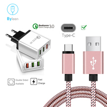 3USB QC 3,0 быстрое зарядное устройство настенный адаптер + USB Type C 1 м длина кабель синхронизации данных и зарядки для Huawei P20 P30 Xiaomi Mi 9 Samsung S10 2024 - купить недорого