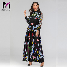 Las mujeres Vestidos De pista 2019 primavera otoño leopardo estampado Vintage Maxi Vestido De manga larga De corte Slim largo vestido plisado Vestidos De Fiesta 2024 - compra barato