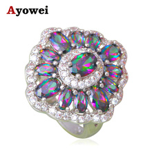 Delicate Gifts for Lover Rainbow Mystic Crystal Silver Stamped Health Zircon Fashion Jewelry Rings USA sz #6#7#8#9#10 JR2113A 2024 - buy cheap