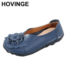 HOVINGE  Genuine Leather Flat Shoes large size Loafers leisure shoe leather Comfortable soft sole anti-slip Women Shoes 2024 - buy cheap
