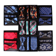 Новые наборы галстуков для рождественских подарков галстук-бабочка Карманный квадратный набор для мужчин деловой шейный галстук Жених галстуки с коробкой 2024 - купить недорого