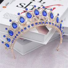 Fashion Baroque Blue Crystal Headband for Royal Queen Tiaras and Crowns Bridal Diadem Prom Wedding Jewelry Head Accessories 2024 - buy cheap