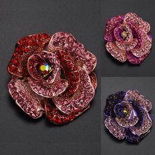2019 Trendy Red Pink Purple Rhinestone Flower Rose Brooch Crystal Large Brooches For Women Charm Lady Alloy Pins Jewelry Gift 2024 - buy cheap