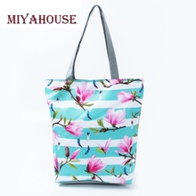 Miyahouse Trendy Flower Design Casual Tote Handbags For Female Birds Striped Printed Beach Bag Women Portable Shopping Bags 2024 - buy cheap