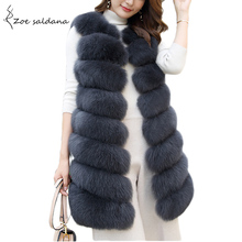 Zoe Saldana Women Fur Waistcoat Winter Jacket Warm Faux Fox Fur Vest Women Fashion O-Neck Long Fur Plus Size Cardigan Coat 2024 - buy cheap