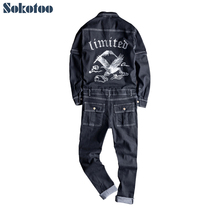 Sokotoo Men's embroidery long detachable sleeve black denim jumpsuits Casual embroidered pockets cargo jeans Overalls pants 2024 - buy cheap