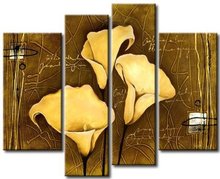 hand-painted  wall art linesWeak yellow lily decoration abstract  Landscape oil painting on canvas 4pcs/set,mixorde 2024 - buy cheap