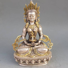 TNUKK Vintage Tibet plata cobre dorado Budismo Tibetano estatua-Amitayus Buddha metal artesanía. 2024 - compra barato