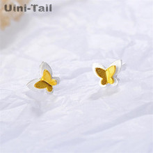 Uini-tail-pendientes de plata esterlina 925, mini pendientes de mariposa de doble estéreo, alas doradas, accesorios para estudiantes de alta calidad 2024 - compra barato