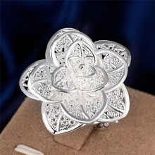 Модное Открытое кольцо серебряного цвета с цветком, ювелирные изделия, полый тип, классический ретро стиль, высшее качество, популярный свадебный подарок R116 2024 - купить недорого