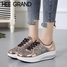 HEE GRAND Platform Creepers Bling Glitter Shoes Woman Lace-Up Casual Loafers Fashion Women Flats Shoes Size 35-41 XWC1429 2024 - buy cheap