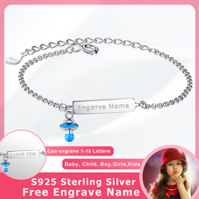 Pulsera personalizada con nombre para niñas y niños, brazalete de Plata de Ley 925 con abalorio de botella de bebé azul, joyería de moda 2024 - compra barato