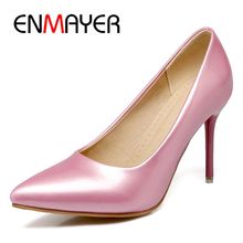 ENMAYER  Basic  Super High  Patent Leather  Shoes Woman  Pointed Toe  Casual  Slip-On  Pumps Women Shoes Size 34-45 LY1330 2024 - buy cheap