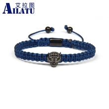 Ailatu Couples Jewelry Cz Panther Braided Bracelet & Bangle New Micro Pave Pink Cz Eye Leopard Charm Men Women Jewelry 2024 - buy cheap