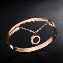 AENINE Titanium Steel Roman Numerals Black/White Shell Charm Bangles Bracelet Rose Gold Wedding Bangle Jewelry For Women AB19068 2024 - buy cheap