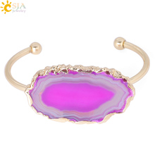 Csja pulseira de pedra natural irregular, bracelete com pedra natural ágata meio aberta para mulheres, cor dourada, presente f34 2024 - compre barato