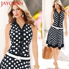 2018  dress New Summer Dress Womens Sexy Women Fashion Polka Dot Sleeveless V-neck Beach Evening Short Mini Dresses  0711 2024 - buy cheap