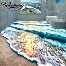 Beibehang pintura de piso 3d moderna mural de praia água azul ondulado impermeável espessado piso de pvc 2024 - compre barato