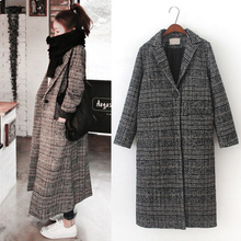 YD-EVER Women plaid long coat long sleeve woollen overcoat loose outwear female winter autumn trench coats plus size 2024 - buy cheap