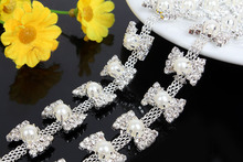 New! Sew on Bowknot fancy Rhinestone chain apply to Wedding dress and DIY jewelry hair clips 1YARD  headpieces accessories 2024 - buy cheap