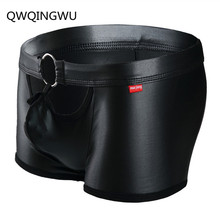 Sexy Gay Men Boxer Boxershorts PU leather U Convex Pouch Underpants Open Front  Male Panties Underwear Classical Plaid Shorts 2024 - buy cheap