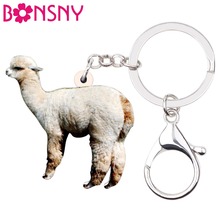 Bonsny Acrylic American Alpaca Llama Key Chains Keychains Ring Cute Animal Jewelry Gift For Women Girls Teens Bag Charms Pendant 2024 - buy cheap