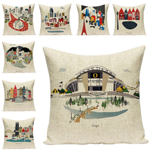 World-Famous building Printed Cushion Covers Cotton Linen Decorative City Pillowcases Art  Seat sofa Chair Cushions Home Decor 2024 - buy cheap