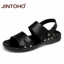 JINTOHO Large Size 38-52 Men Sandals Fashion Black Genuine Leather Men Shoes Brand Mens Leather Sandals Beach Sandals Slippers 2024 - buy cheap