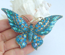 Beautiful Butterfly Brooch Pin Pendant Blue Green Rhinestone Crystal EE04538C5 2024 - buy cheap