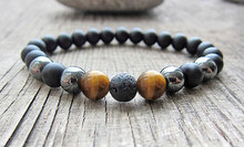 Men's Chakra Bracelet Matte Black Onyx Bracelets Tiger Eye Lava Stone Bracelet Nature Beast Bracelets Yoga Mala Beads 2024 - buy cheap