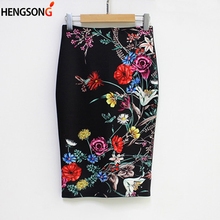 Women Pencil Skirt High Waist Big Flower Bodycon Midi Skirt Ladies Print White Black Slim Office OL Hip Skirt 2024 - buy cheap