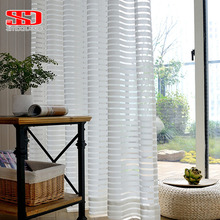Cortinas tule listradas modernas para sala de estar, cortinas translúcidas brancas, para quarto, janela, painel único, cozinha 2024 - compre barato