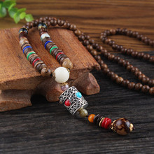 2020 New Vintage Ethnic Style Lotus Ox Horn Wood beaded Stone Pendants & Necklaces Statement Nepal Necklace Women Men Jewelry 2024 - buy cheap