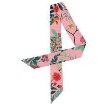 POBING, новый дизайн, шелковый шарф с цветочным принтом и птицами, женский платок на голову, брендовая маленькая сумка с ручкой для галстука, длинные шарфы из ленты, Обертывания 100*5 см 2024 - купить недорого