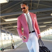 Hot Pink Suit Men Blazer Formal Men Suit With White Pants Smart Casual Business Terno Slim Fit Tuxedo Coat Jacket Costume Homme 2024 - buy cheap