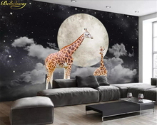 beibehang Custom wallpaper mural Nordic style dream starry giraffe TV background wall painting papel de parede 3d wallpaper 2024 - buy cheap