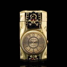 Skull modeling Clock Watch Quartz Lighter Compact  Butane Jet Torch Cigarette Cigar Straight Fire Lighter NO GAS Men Gift 2024 - buy cheap