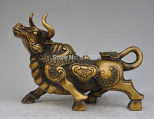 bi0011661 13" Chinese Bronze Year Zodiac Wealth Coin RuYi Fu Bull Ox Statue Figurine 2024 - buy cheap