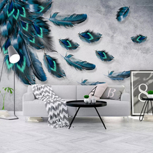 Papel pintado de foto personalizado 3D Pegatina autoadhesiva pluma azul sala de estar dormitorio decoración de pared pintura pared papeles decoración del hogar 2024 - compra barato