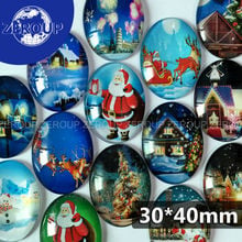 Zeroup cabochon de vidro oval, 30*40mm, imagens de natal, padrão misto, configuração de base de camafeu para joias com costas planas, 10 tamanhos 2024 - compre barato