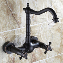 Vintage Solid Brass Nickel Brushed Wall Mounted Black Painted Bathtub Faucet with Dual Handles Hot and Cold Water Mixer tap 2024 - buy cheap