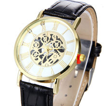 Модные роскошные кожаные аналоговые римские цифровые кварцевые наручные часы с полым циферблатом, бесплатная доставка, оптовая продажа 20 2024 - купить недорого