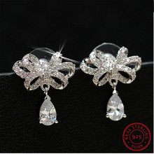 925 Sterling Silver Jewelry Shiny Cz Zirconia Bowknot Stud Earrings Pendientes Boucles D'oreilles S-e349 2024 - compre barato