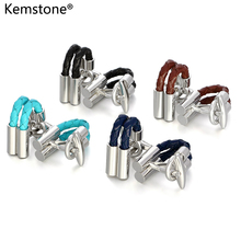 Kemstone Brown Black Blue Leather Chain Cufflinks For Wedding Groom Men Jewelry Gifts Wholesale 2024 - buy cheap
