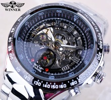 Winner Black Dial Skeleton Mens Watches Top Brand Luxury Stainless Steel Sport Watch Montre Homme Clock Men Erkek Kol Saati 2024 - buy cheap