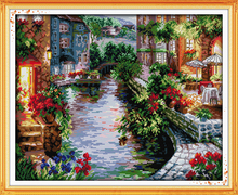 The lakeside houses cross stitch kit 18ct 14ct 11ct count printed canvas stitching embroidery DIY handmade needlework 2024 - buy cheap