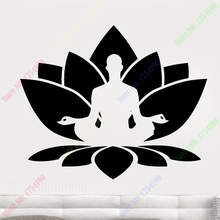 Frete grátis vinil adesivo de parede casa decalque da parede flor lótus sentado buda meditação yoga estúdio decoração para casa 2024 - compre barato
