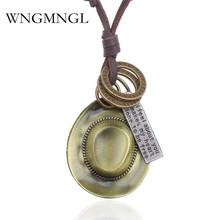 Wngmngl-colar vintage com pingente circular, feminino, de liga, corrente de corda de couro, cowboy do oeste, jóias para presente, 2018 2024 - compre barato