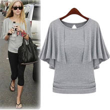 2020 New women fashion ruffles batwing sleeve t-shirts,plus size 4XL 5XL 6XL European modal Tops Shirts,black white gray shitrs 2024 - buy cheap